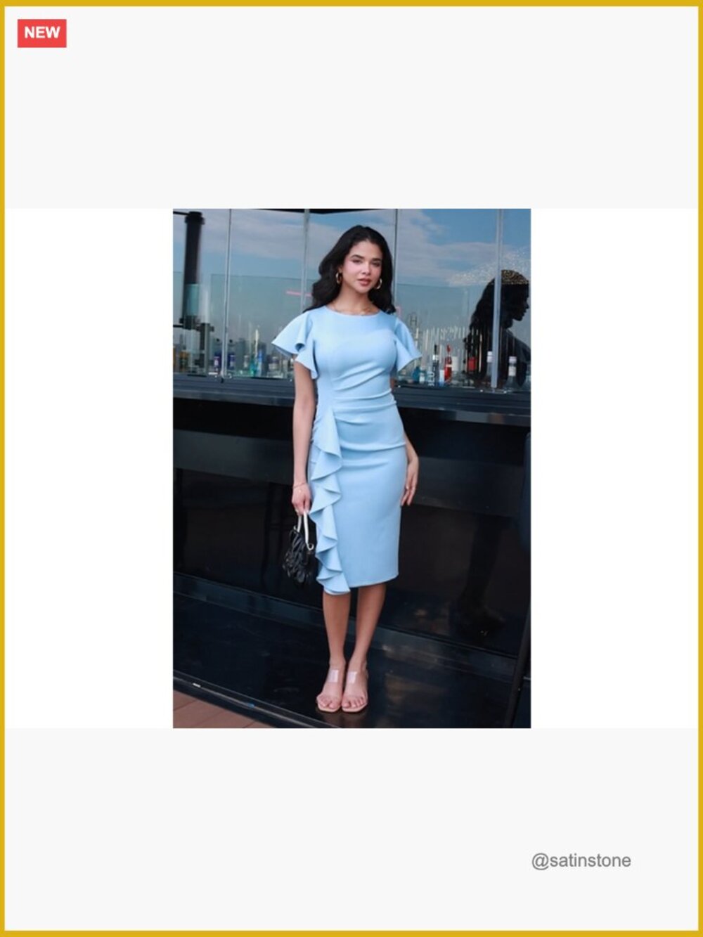 Vintage Church Ruffle Sleeve Ruched Bodycon Midi Pencil Dress - Picture 7 of 7
